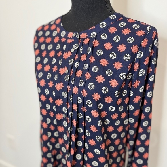 LOFT Dark Blue Long Sleeve Floral Print Midi Dress (S) - Picture 3 of 8